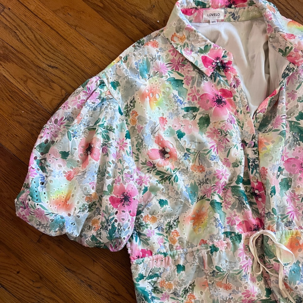Lovelo Floral Button-Up Drawstring Dress